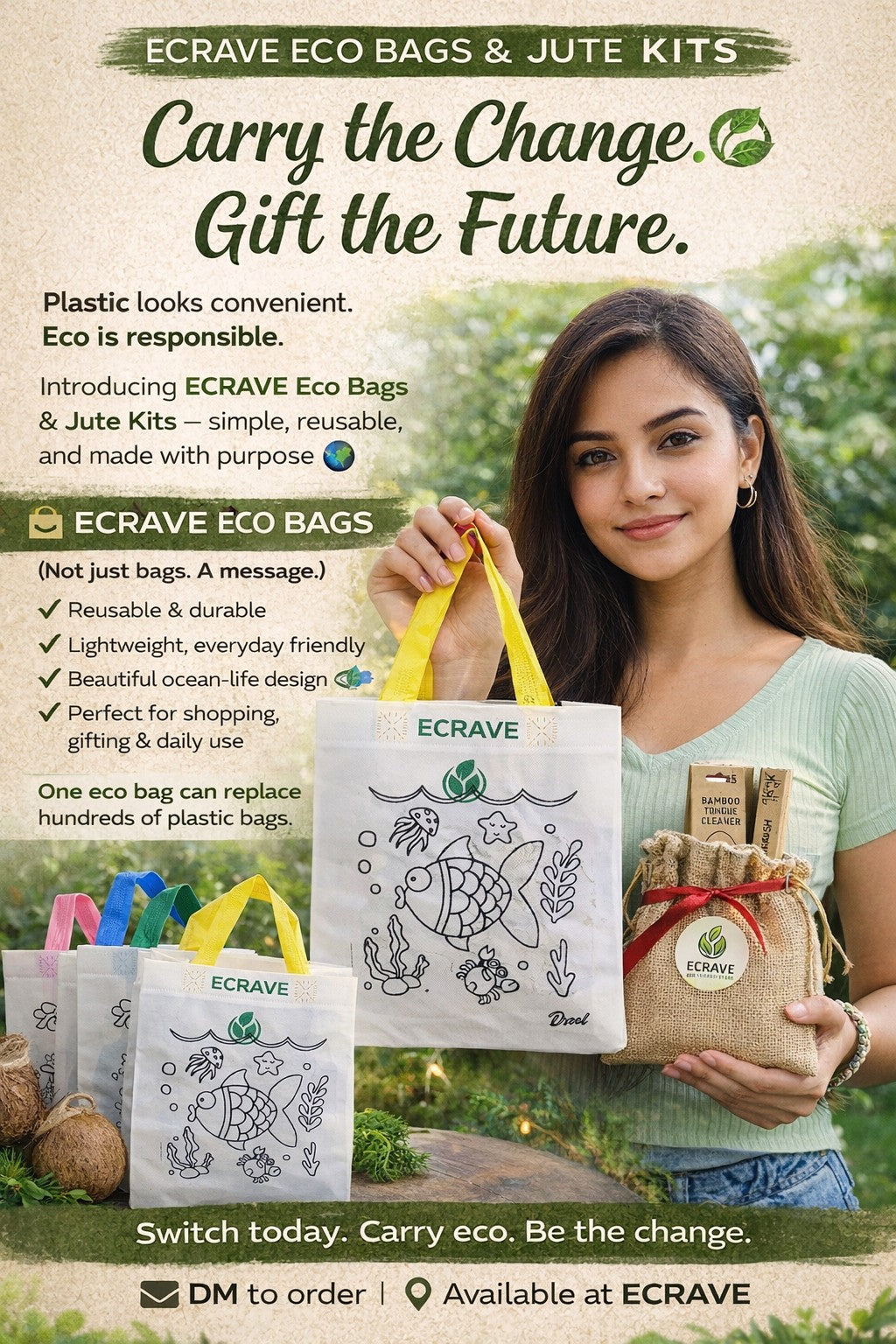 ECRAVE Eco self colour bag – Reusable & Sustainable